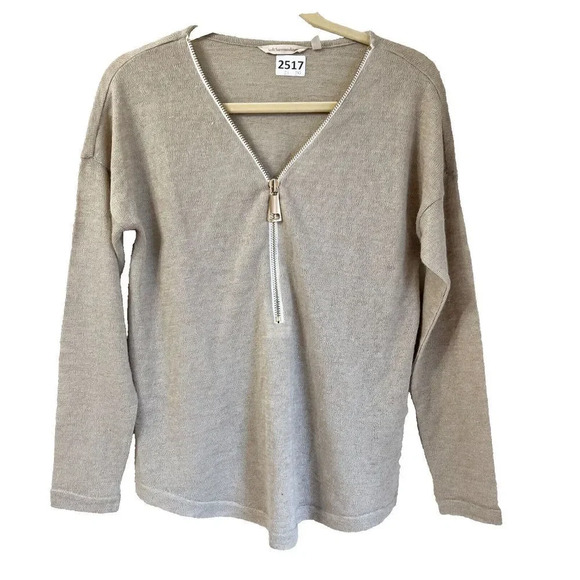 Soft Surroundings Womens Beige Knit V Neck Pullover Sweater Sz Small 1/2 Zip - Picture 1 of 9